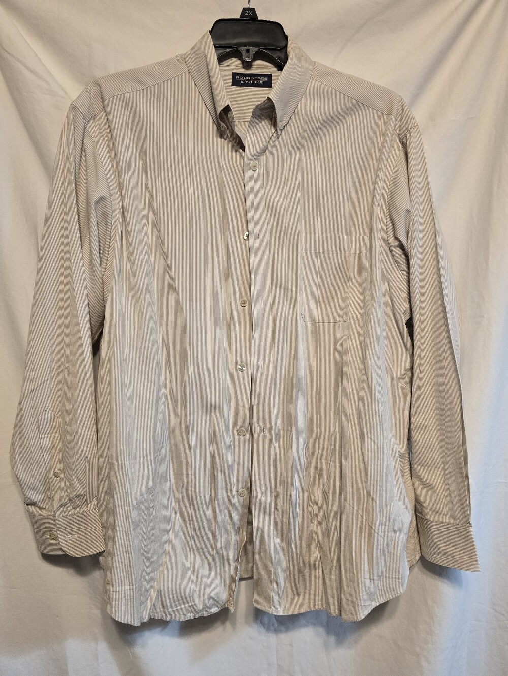 Roundtree & Yorke Beige Thin-Stripe Dress Shirt